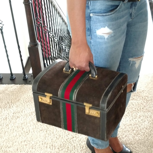 Gucci Handbags - Rare Suede Gucci Train Case Vanity Travel Cosmetic